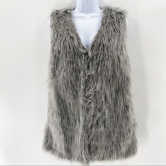 Wenxi Faux Fur Light Gray Long Vest Size L - Picture 2 of 7